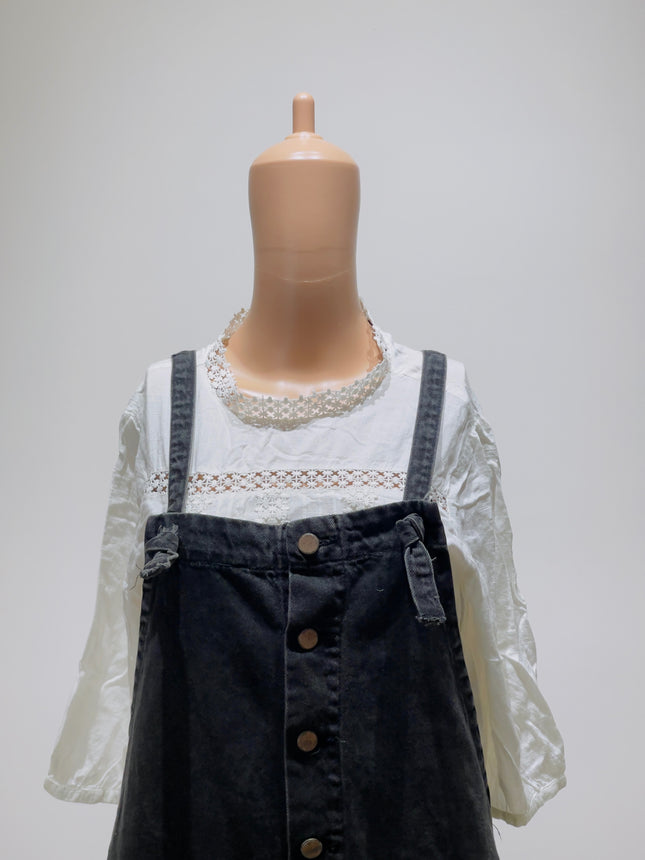 MANGO Women's Regular Denim Black Dungaree - M Size