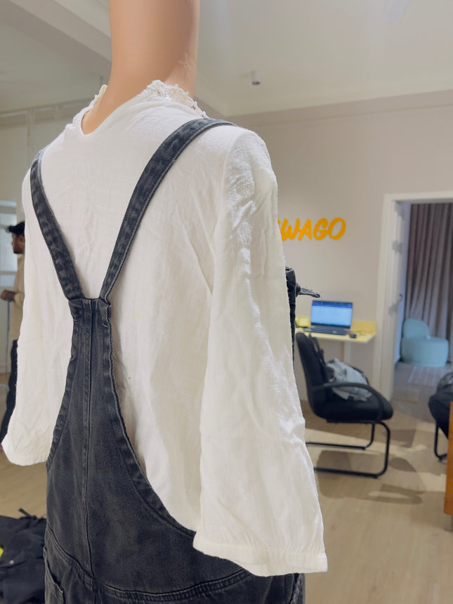 Women's Regular Denim Black Dungaree - M Size