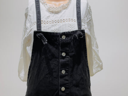Women's Black  Regular Denim  Black Dungaree - L Size