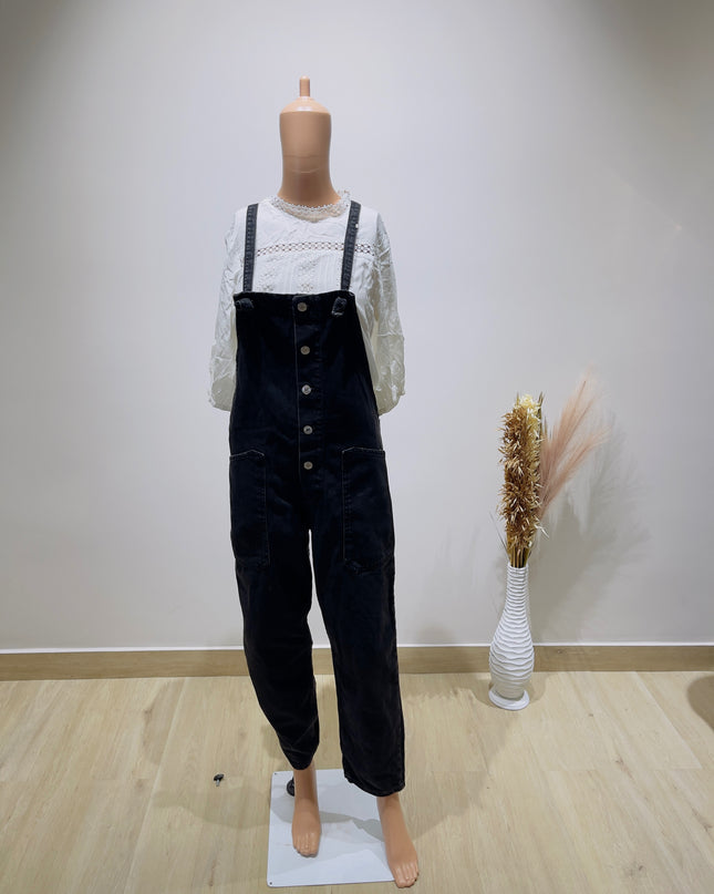 Women's Regular Denim Black Dungaree - M Size