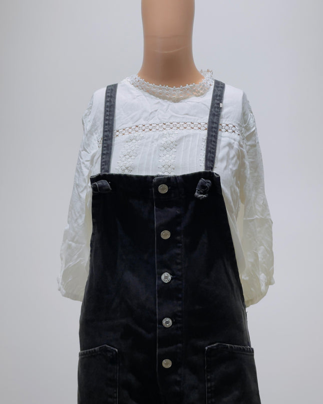 Women's Black Skinny High Regular Denim Dungaree with Pockets