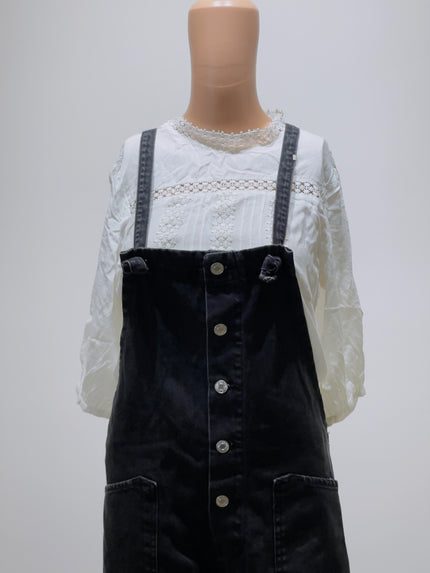 Women's Black Skinny High Regular Denim Dungaree with Pockets