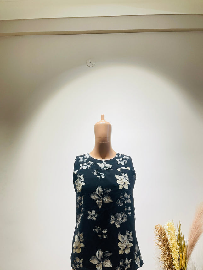 LA FILLE Women's  Regular Sleeveless Print Black Tops -  M Size