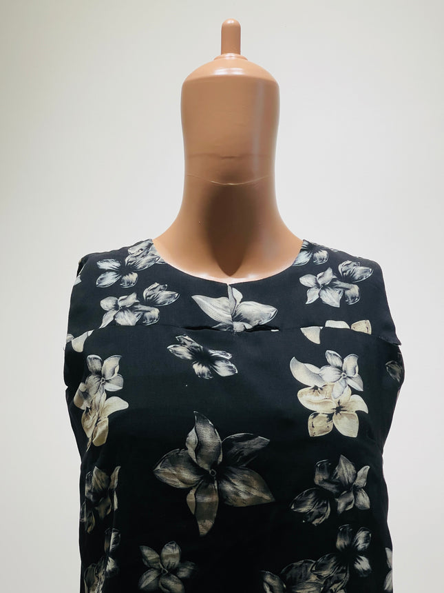 LA FILLE Women's  Regular Sleeveless Print Black Tops -  M Size