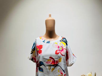 EVALAXY Women's Floral Print Peplum Top - L Size