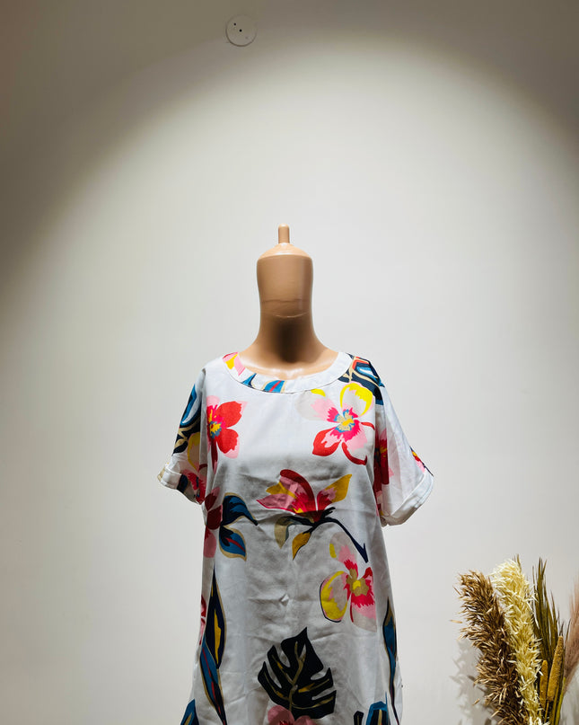 EVALAXY Women's Floral Print Peplum Top - L Size