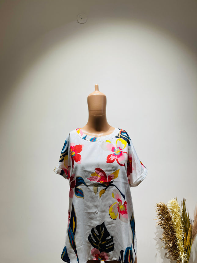 EVALAXY Women's Floral Print Peplum Top - L Size
