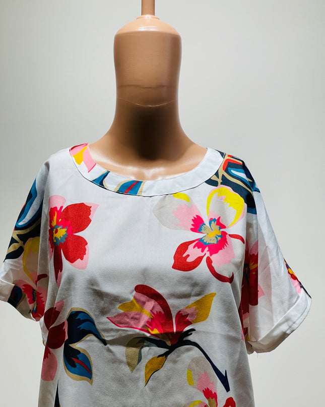 EVALAXY Women's Floral Print Peplum Top - L Size