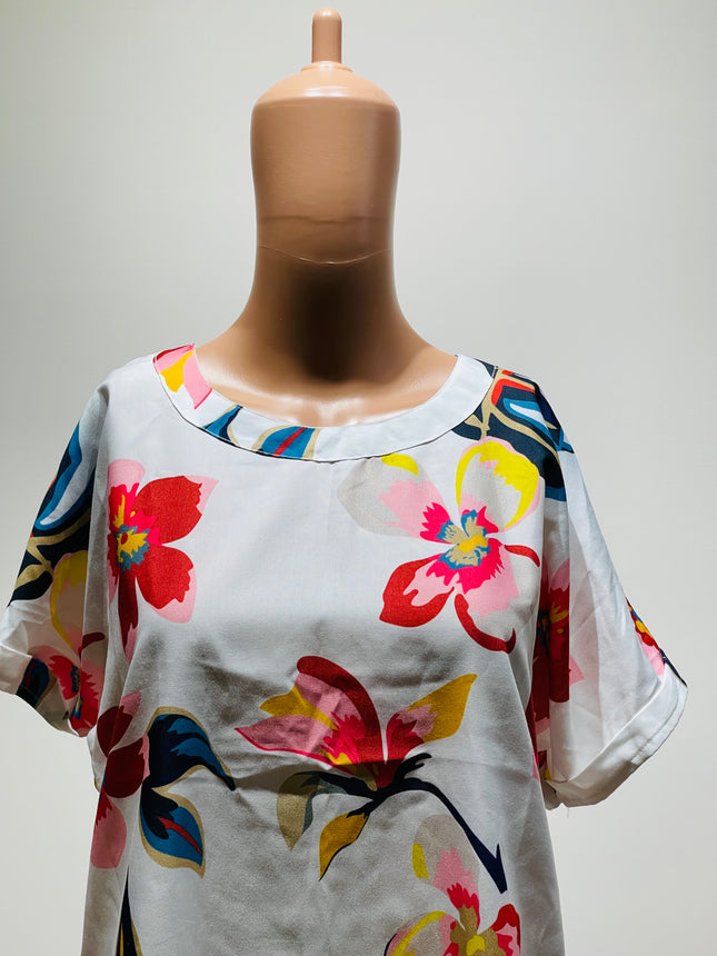EVALAXY Women's Floral Print Peplum Top - L Size