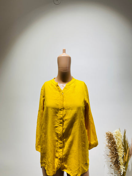 ALLEN SOLLY Women's  Floral Crepe Mustard Yellow Top - M Size