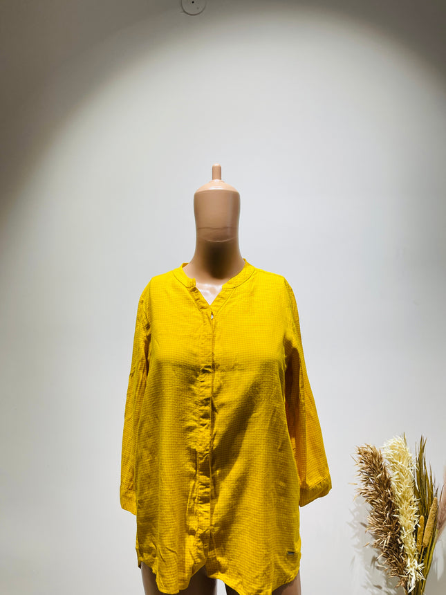ALLEN SOLLY Women's  Floral Crepe Mustard Yellow Top - M Size