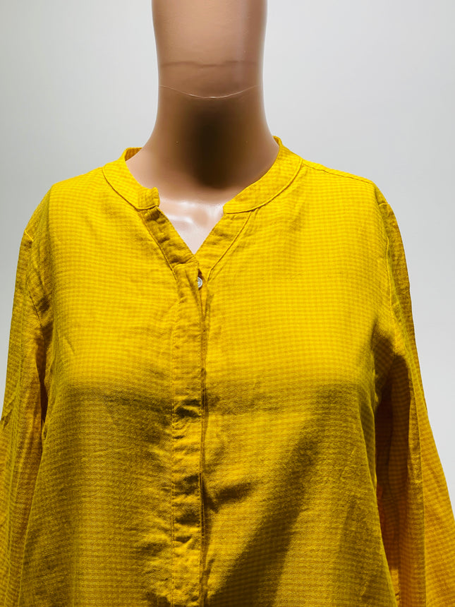 ALLEN SOLLY Women's  Floral Crepe Mustard Yellow Top - M Size