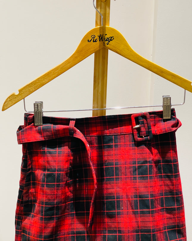 DIVIDED H&M Women's Checkered Flared Red Skirt - S Size