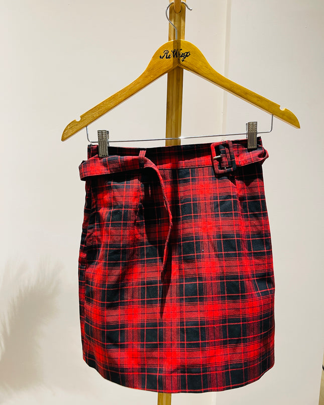 DIVIDED H&M Women's Checkered Flared Red Skirt - S Size
