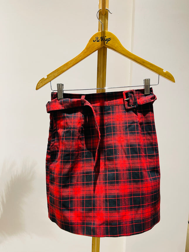 DIVIDED H&M Women's Checkered Flared Red Skirt - S Size