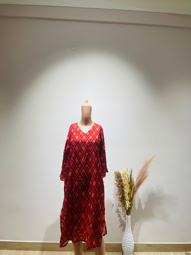 VARANGA Casual Stitched Red Kurta - M Size