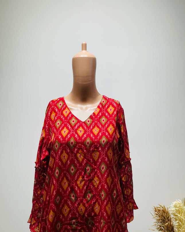 VARANGA Casual Stitched Red Kurta - M Size