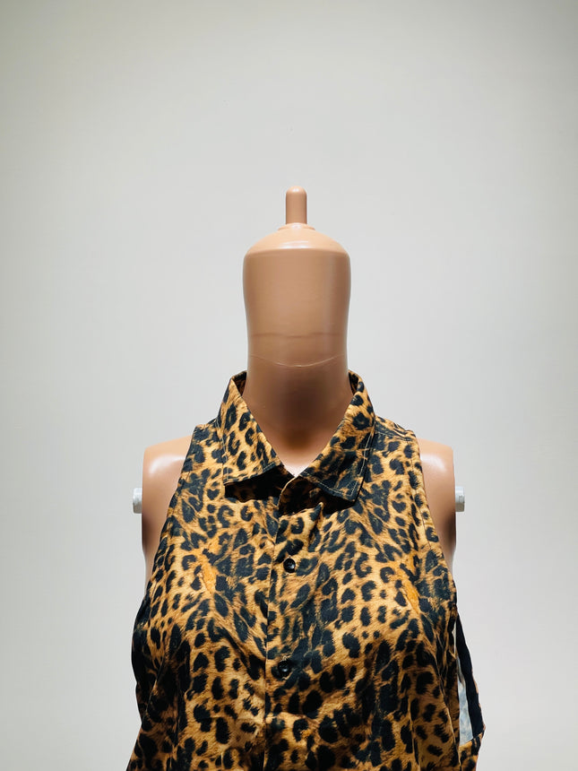 ROBERTO CAVALLI Women's Animal Printed Yellow Collar Shirt - L Size