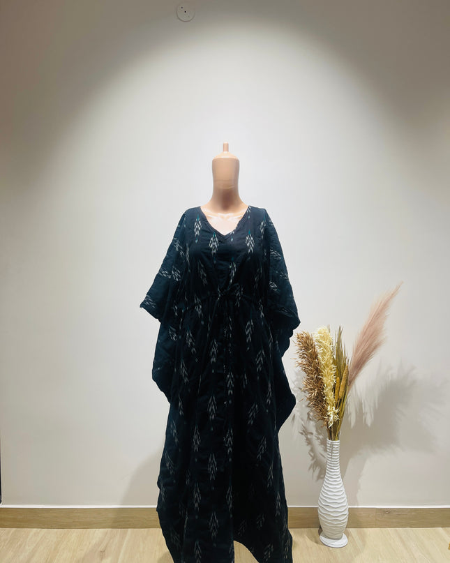 Women's Cotton Kaftan Black Maxi Dress - L Size