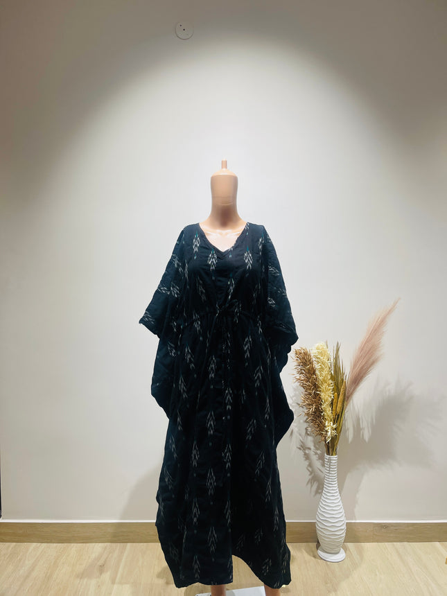 Women's Cotton Kaftan Black Maxi Dress - L Size