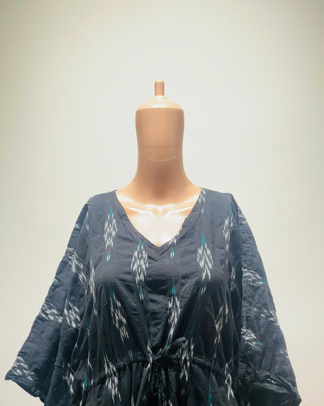 Women's Cotton Kaftan Black Maxi Dress - L Size