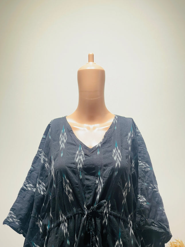 Women's Cotton Kaftan Black Maxi Dress - L Size