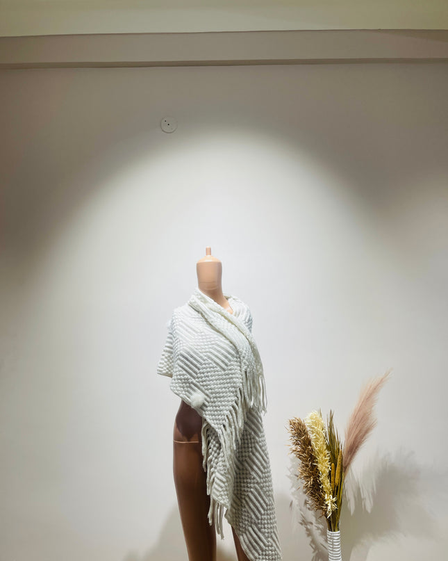 Women's Wool Blend White Poncho Muffler