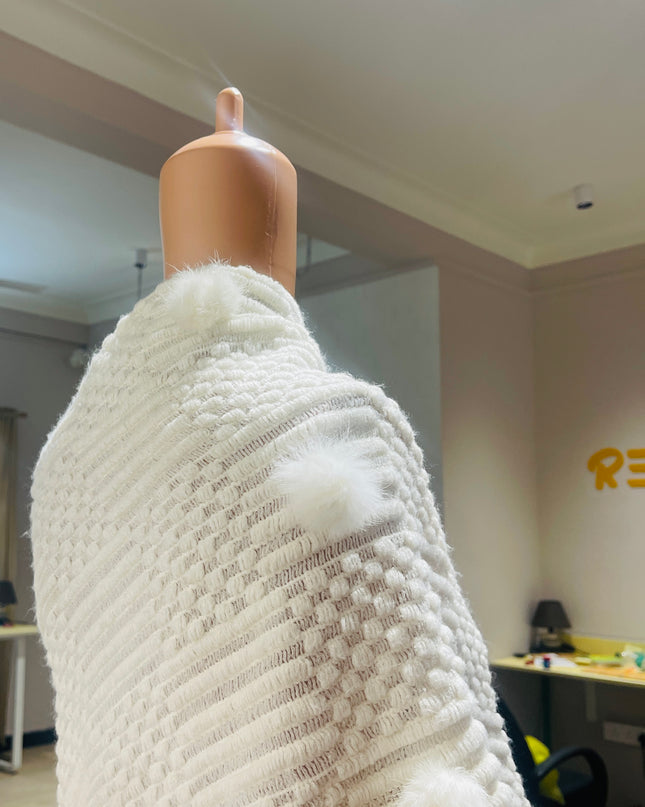 Women's Wool Blend White Poncho Muffler