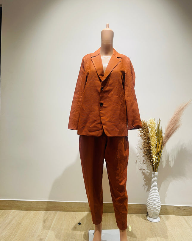 Women's High Star Shirt Chinos Orange Co-ords Set -  L Size