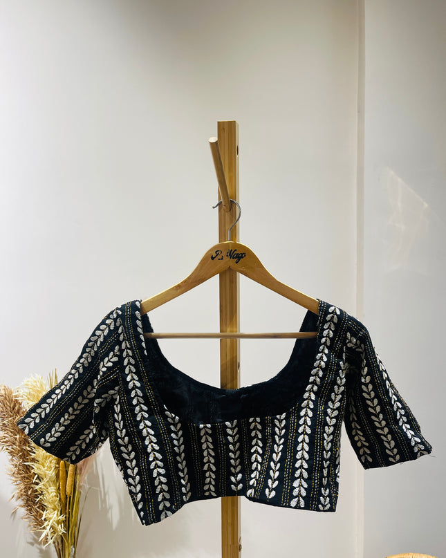Women's Embroideredt V-Neck Black Blouse - M Size