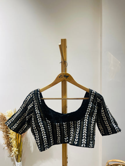 Women's Embroideredt V-Neck Black Blouse - M Size