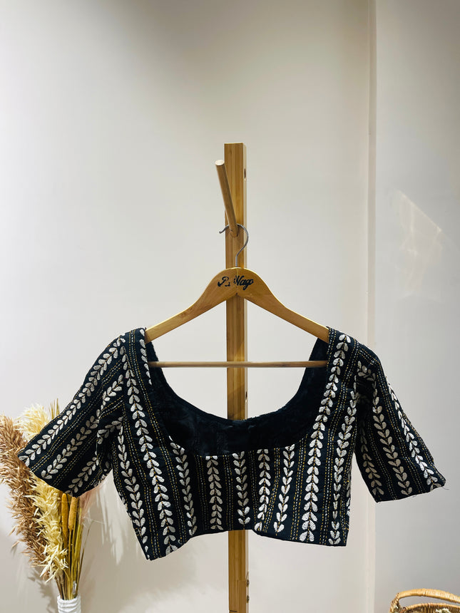 Women's Embroideredt V-Neck Black Blouse - M Size