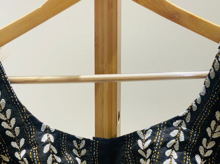 Women's Embroideredt V-Neck Black Blouse - M Size