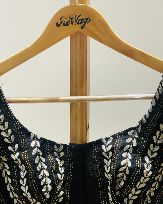 Women's Embroideredt V-Neck Black Blouse - M Size