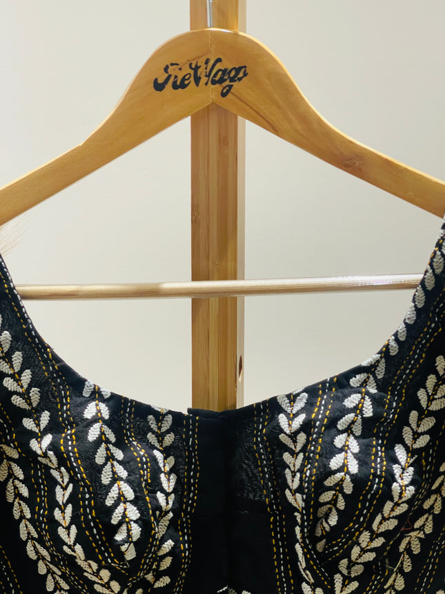 Women's Embroideredt V-Neck Black Blouse - M Size