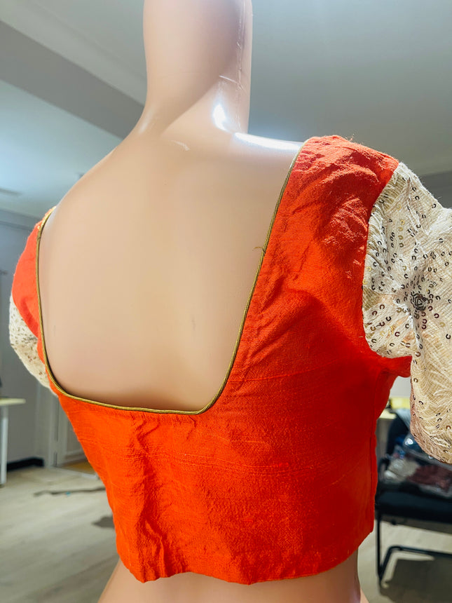 Women's U-Neck Orange Blouse -M Size