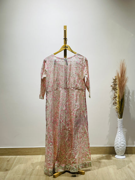 JUGALBANDHI Womens Floral Printed Pink and White Kurta - XL Size