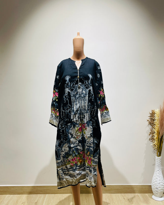Womens Black Floral Printed Kurta - XXL Size