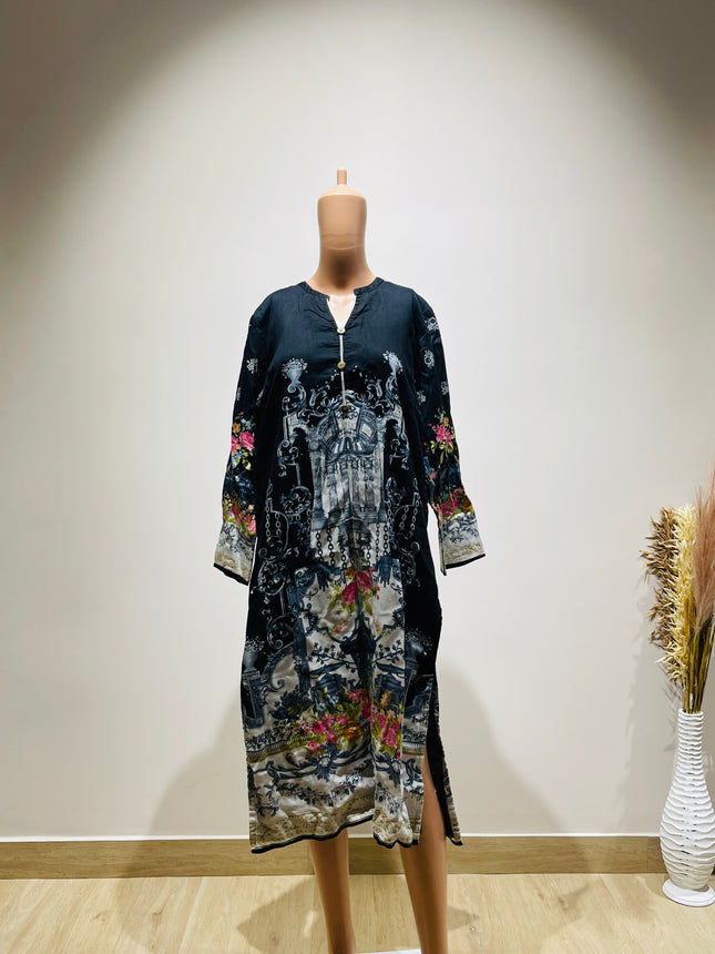 Womens Black Floral Printed Kurta - XXL Size
