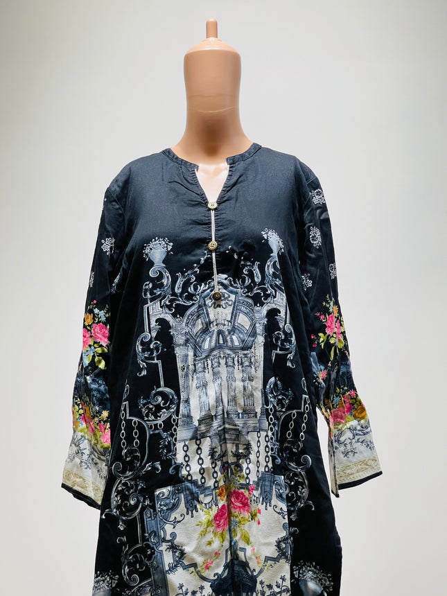 Womens Black Floral Printed Kurta - XXL Size