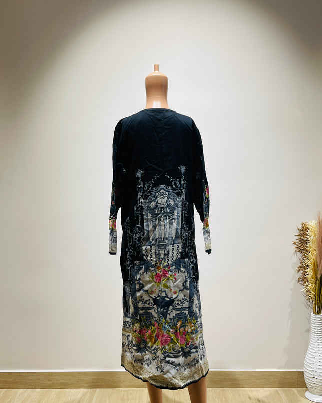 Womens Black Floral Printed Kurta - XXL Size