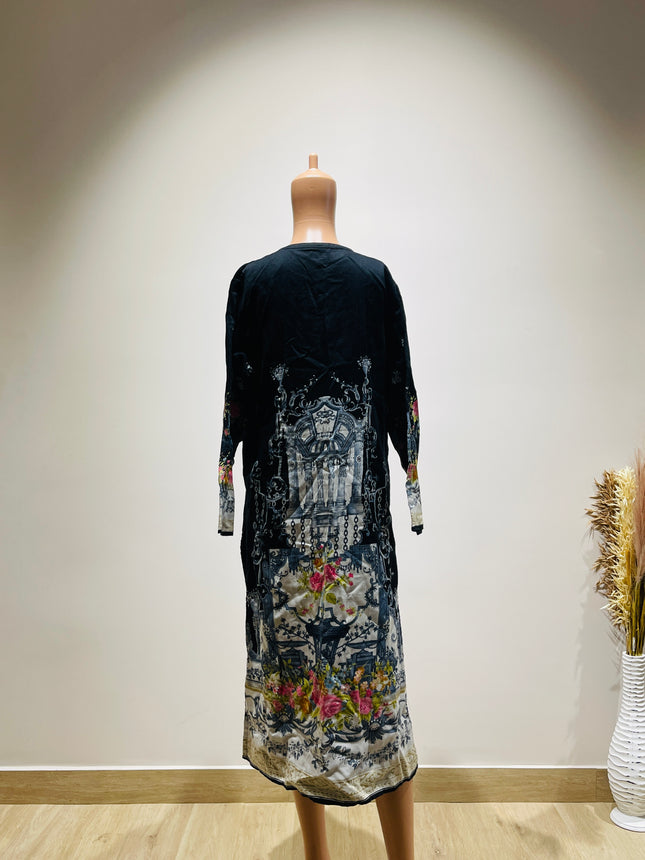 Womens Black Floral Printed Kurta - XXL Size