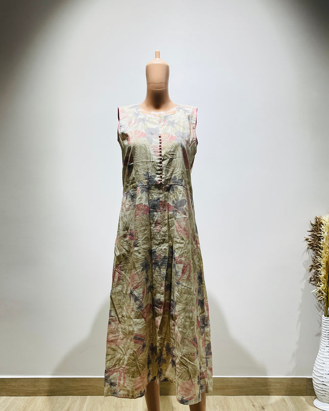 Womens Floral Printed Sleeveless Kurta - S Size