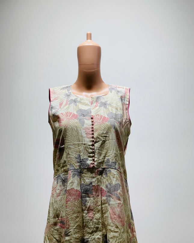 Womens Floral Printed Sleeveless Kurta - S Size