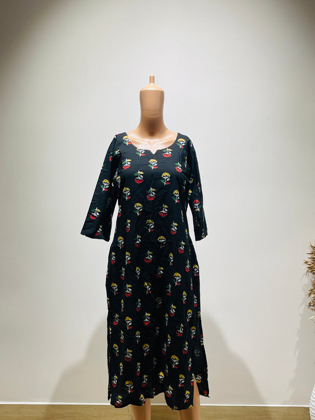 Womens Black Printed Kurta - XL Size