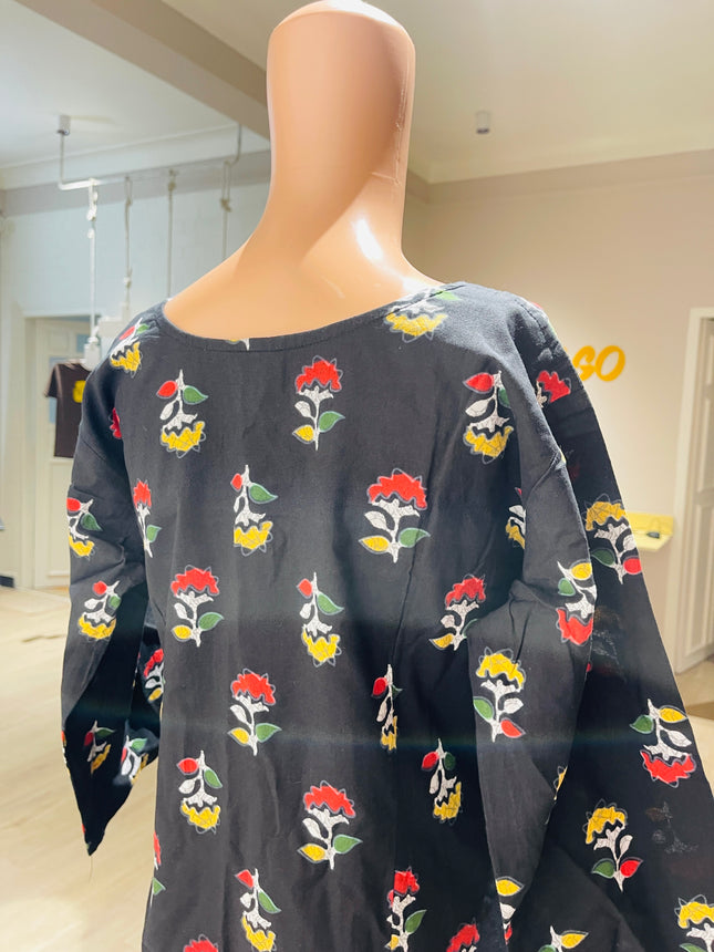 Womens Black Printed Kurta - XL Size