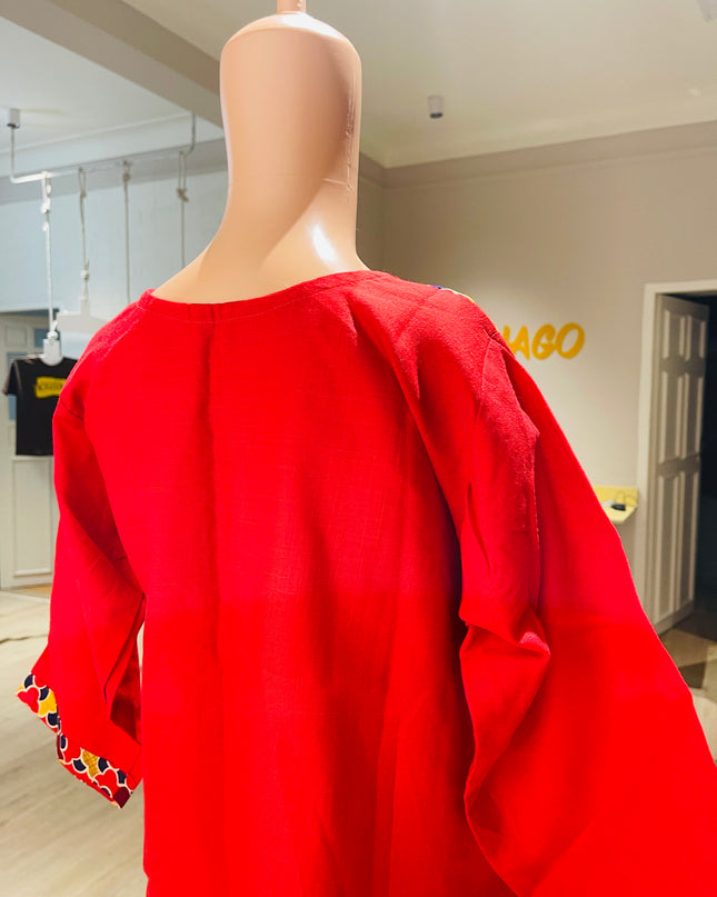 Womens Red Printed Kurta - XL Size
