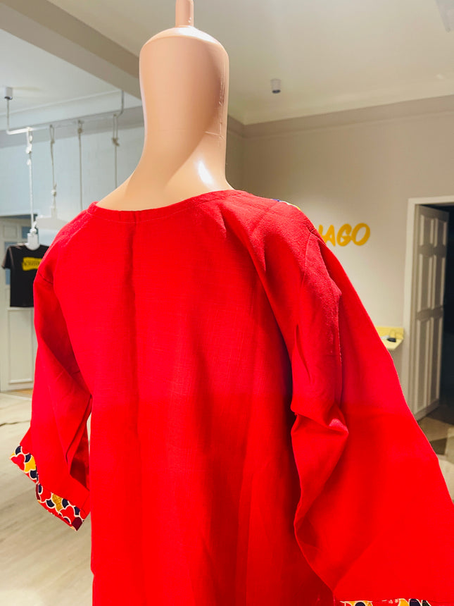 Womens Red Printed Kurta - XL Size