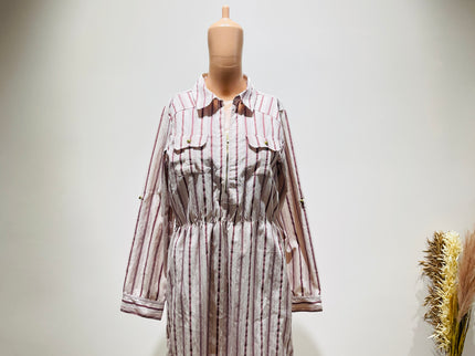 FIG Womens Pink and White Striped Dress - L Size
