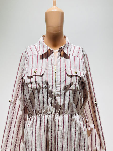 FIG Womens Pink and White Striped Dress - L Size